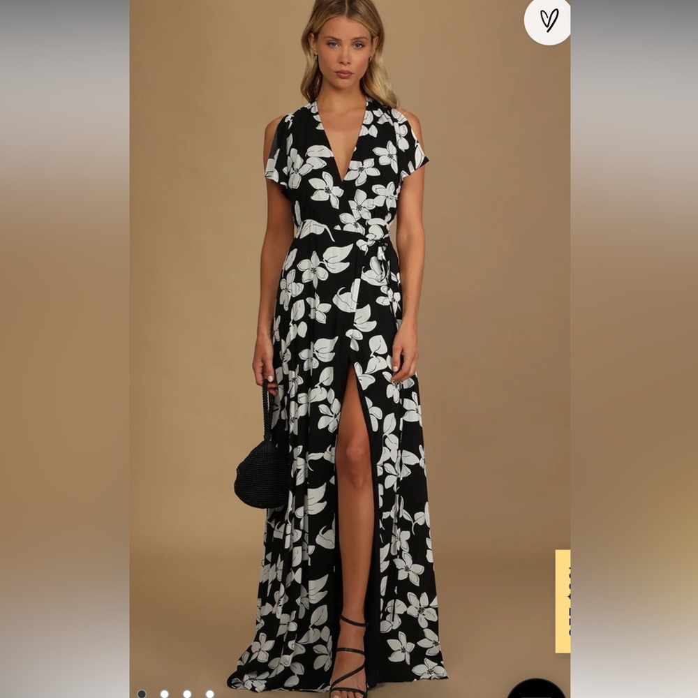 Lulus Black and white floral maxi wrap dress